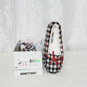 New Minnetonka Cally Black-White Check Size 7 House Slippers